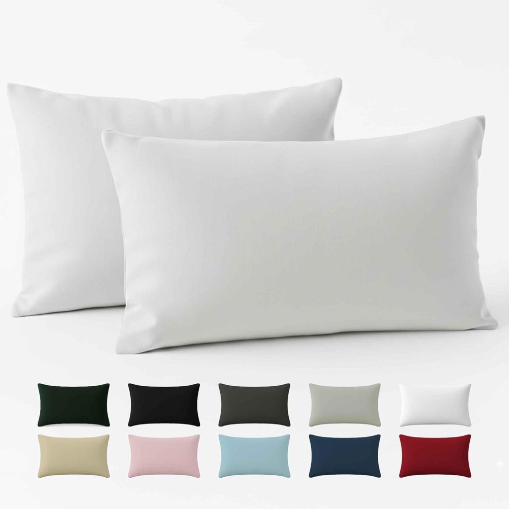 Funda de Almohada 40x70 Algodón Reforzado (Pack de 2) - Blanco - Tela Apretada de 57 Hilos/cm² - Funda Almohada 40 x 70 - Certificación Oeko Tex - Dreamzie