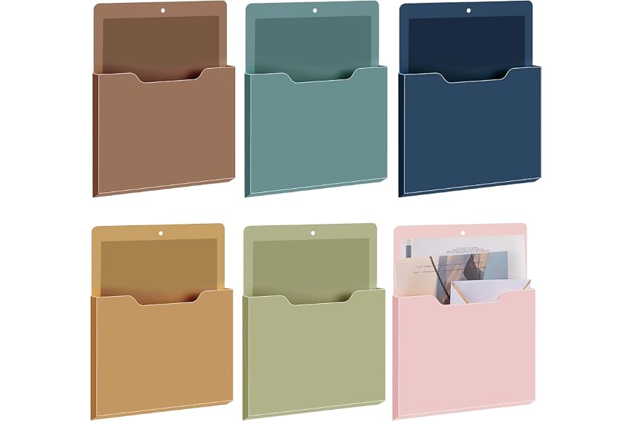 Fuutreo 6 Pcs Magnetic Wall File Organizer Magnetic Wall File Holder Refrigerator Magazine Holder for Mail Letters Paper(Mocha Mousse Color,Vertical-large)