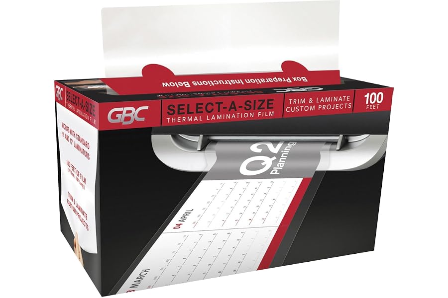 GBC Select-A-Size Thermal Lamination Film, 3 Mil x 100' Laminating Roll for 9" & 12" Pouch Laminators, Customized Sheet Size, Glossy Finish, Trimmer Included (39069)