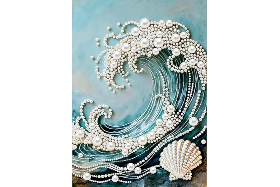 GEMFAMILY 5D Diamond Art Pearl Painting Kits for Adults,Special Shape Diamond Art Kits for Wave, DIY 3D Plastic Pearl Painting Kit for Home Wall Decoration 12 × 16 inch