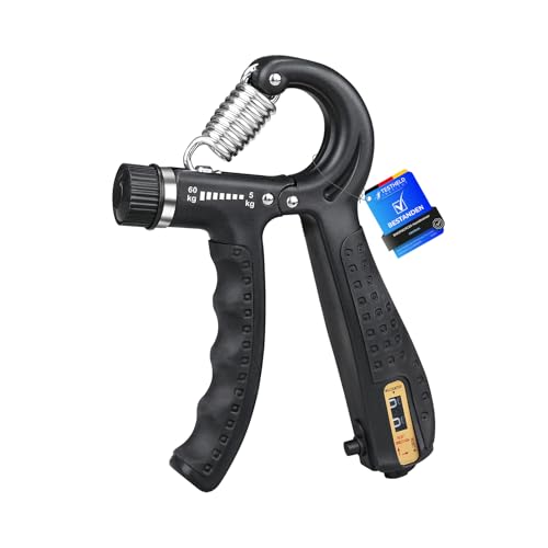 GRIFEMA GA5003 Draagbare Gripkrachttrainer, Met Tellende Antislip Onderarmtrainer, Verstelbaar 5-60 kg, Gebruikt voor Fitness, Dagelijkse Training, Vinger- en Polstraining, Zwart