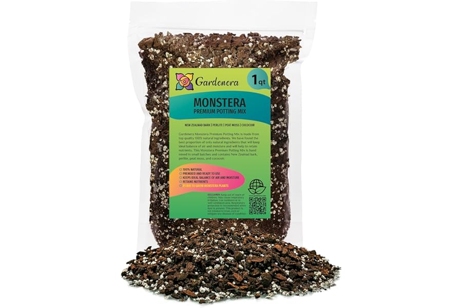 Gardenera Premium Monstera Potting Soil - Quick Drain Potting Soil for Growing and Repotting Monstera Deliciosa/Swiss Cheese Plant - 1 Quart Bag