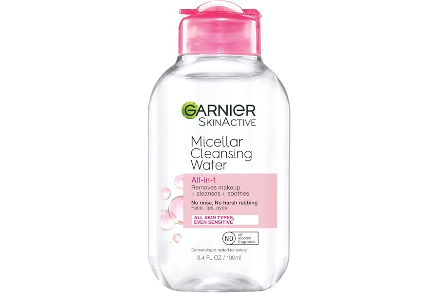 Garnier Micellar Cleansing Water, All-in-1 Makeup Remover and Facial Cleanser, For All Skin Types, 3.4 Fl Oz (100mL), 1 Count (Packaging May Vary)