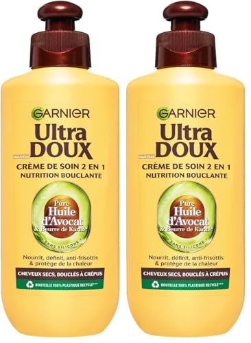 Garnier Ultra Doux À l'Huile d'Avocat et Beurre de Karité - Crème de soin sans rinçage Cheveux buclés à frisés 200 ml