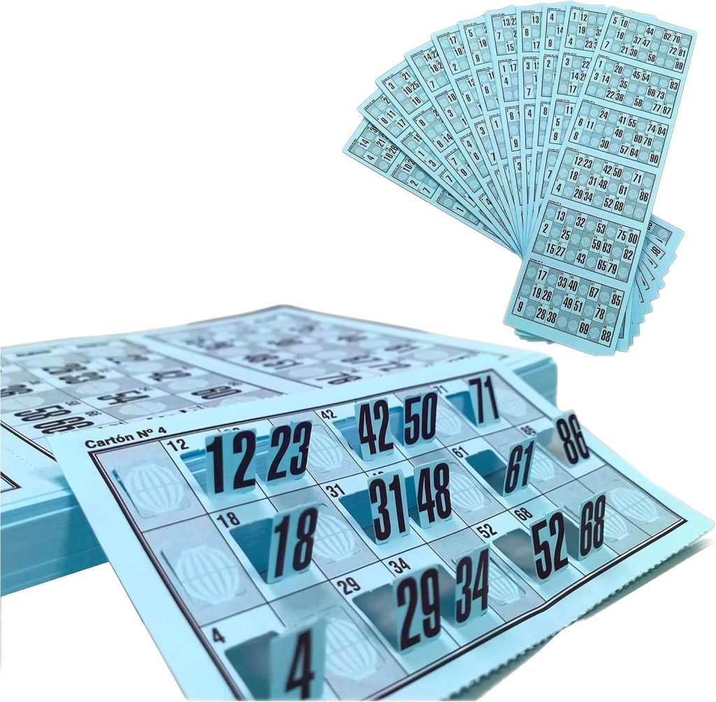 Genérico 960 Cartones Bingo Troquelados Reutilizables 90 Bolas – Cartones de Bingo, Serie Completa Numerada, Juego Tradicional para Eventos y Asociaciones, Pack Completo Listo para Jugar (Azul)