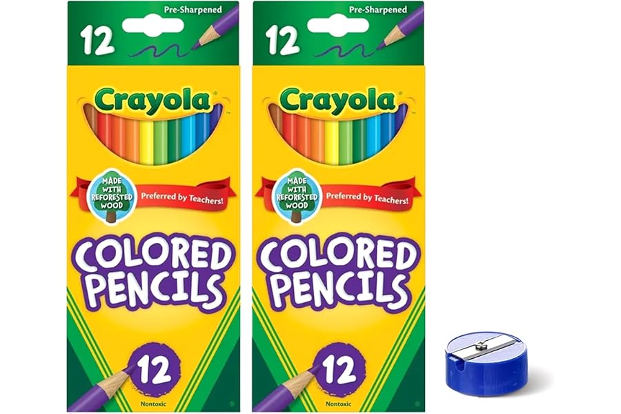 Generic Colored Pencils 12ct 2pk, Assorted Colors, Pre-Sharpened + Bonus Sharpener (Color May Vary) - Vibrant Colors for Art & School Projects