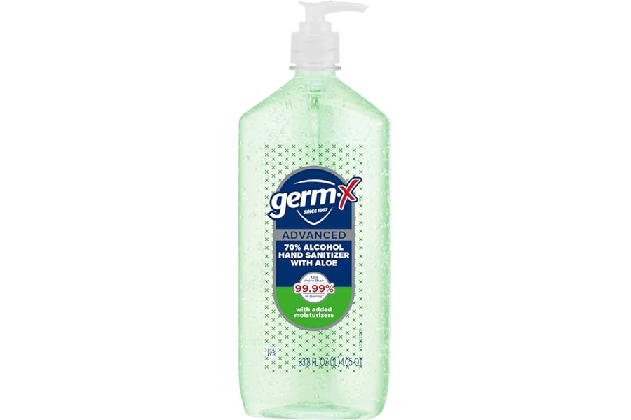Germ-X Advanced Hand Sanitizer with Aloe and Vitamin E, 1 Liter, Less Drying Moisturizing Gel, No Rinse Formula, Pump Bottle