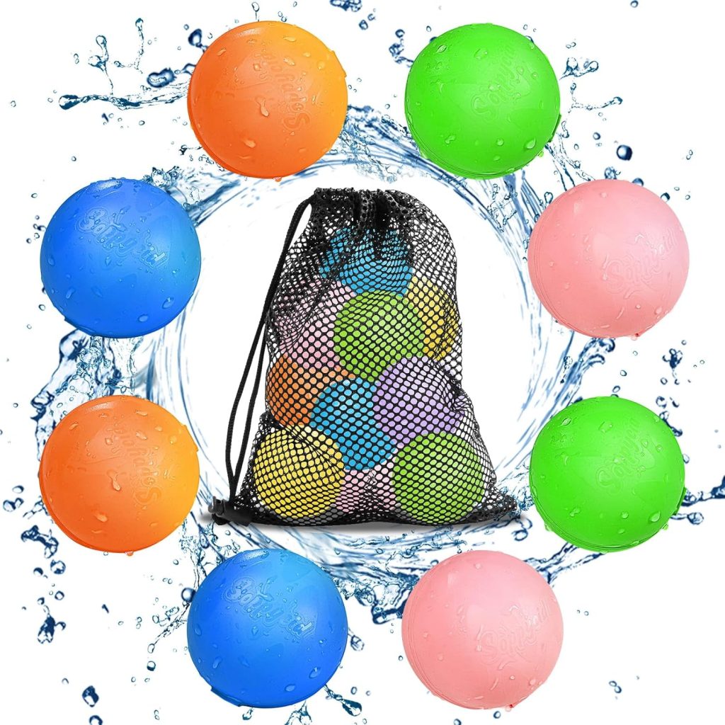 Globos de Agua Reutilizables, 8 Piezas Bolas de Agua Recargables Autosellante de Llenado Rápido para Niños y Adultos, Juguetes de Verano Aptos para Exteriores, Piscina, Playa y Fiestas Acuáticas