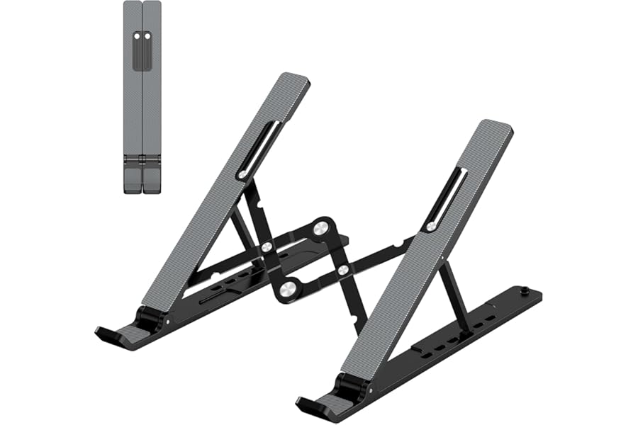 Gogoonike Adjustable Laptop Stand, Portable Laptop Riser for Desk, ABS+Silicone Foldable Ventilated Cooling Notebook Holder Stand for 10-15.6” Laptops, Tablets