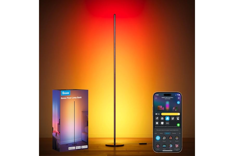 Govee RGBIC Floor Lamp Basic, 1000lm LED Corner Lamp, Black | Compatible with Alexa and Matter, Modern Floor Lamp with Music Sync and 16 Million DIY Colors, Standing Lamp for Bedroom
