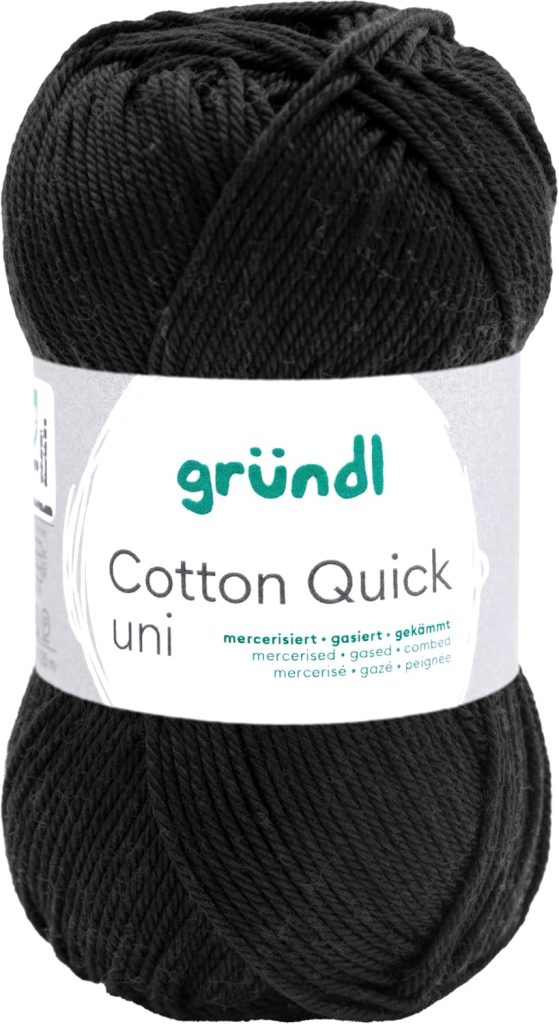 Gründl Laine Cotton Quick uni Fil à crocheter 1 pelote 50 g, Noir | laine fine pour crocheter - fil à tricoter – fil à crocheter – brillant et doux pour la peau – 100 % coton – 50 g / 125 m