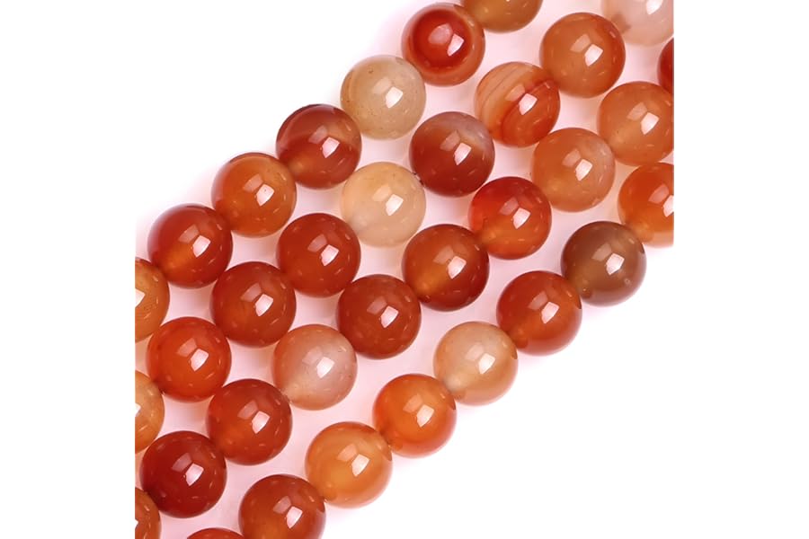 HAAMIIQII 45pcs 8mm Natural Orange Red Carnelian Stone Beads Round Loose Gemstone Beads for Jewelry Making Strand 15 Inch