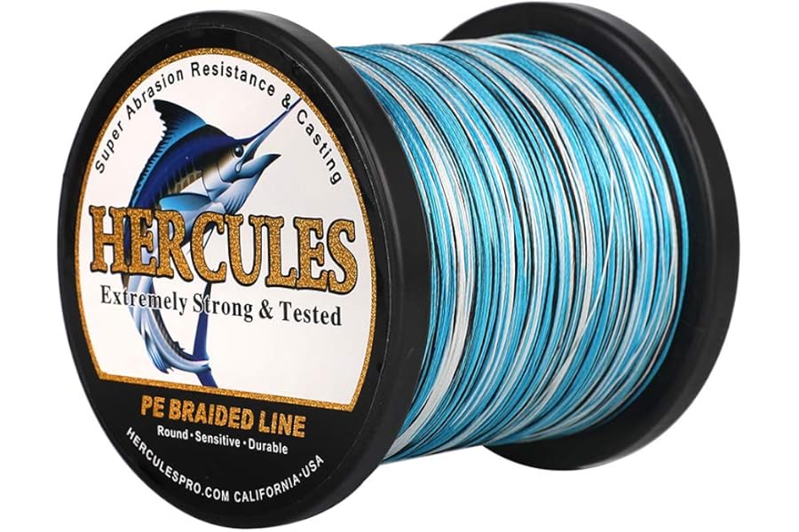 HERCULES Cost-Effective Super Cast 8 Strands Braided Fishing Line 10LB to 300LB Test for Salt-Water,109/328/547/1094 Yards(100M/300M/500M/1000M),Diam.#0.12MM-1.2MM,Hi-Grade Performance,Variety Colors