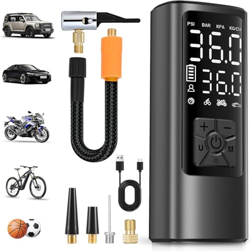 HOVVIDA Compresor Aire Portatil, Inflador Ruedas Coche 150 PSI (10,3 Bar) 5V, Compresor Aire Coche Bicicleta, Batería Recargable, con LED, para Coche, Moto, Bicicleta, Pelota