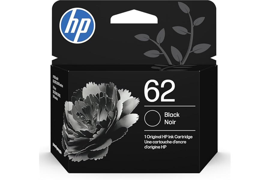 HP 62 Black Ink Cartridge | Works with Envy 5540, 5640, 5660, 7640, OfficeJet 5740, 8040, Mobile 200, 250 | C2P04AN | Packaging May Vary