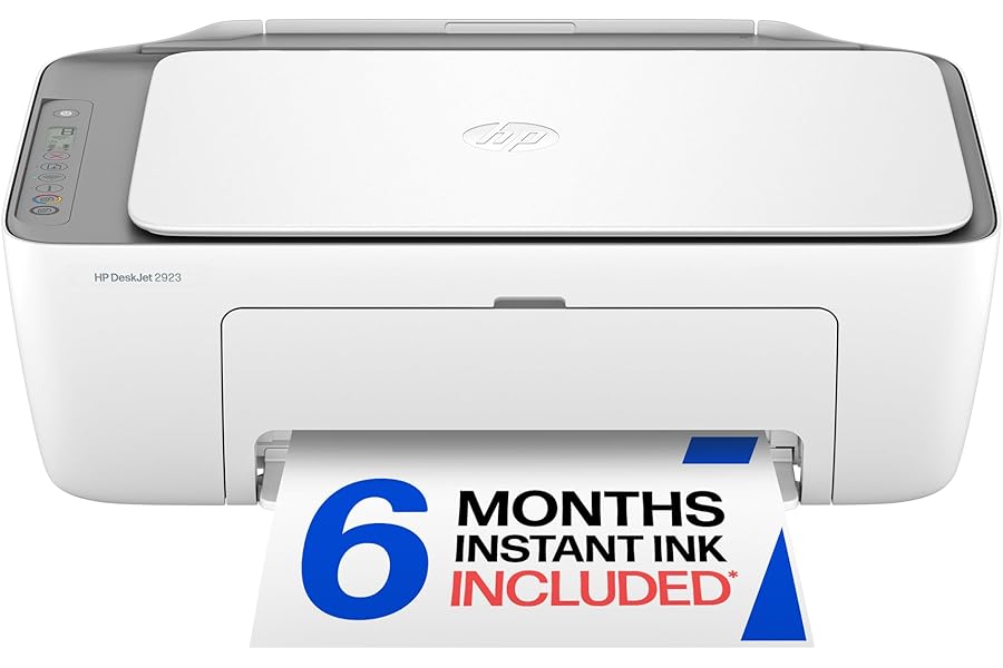 HP DeskJet 2923 Wireless All-in-One Color Inkjet Printer, Scanner, Copier, 6 Month Trial of Instant Ink Included, AI-Capable (B18JWA)