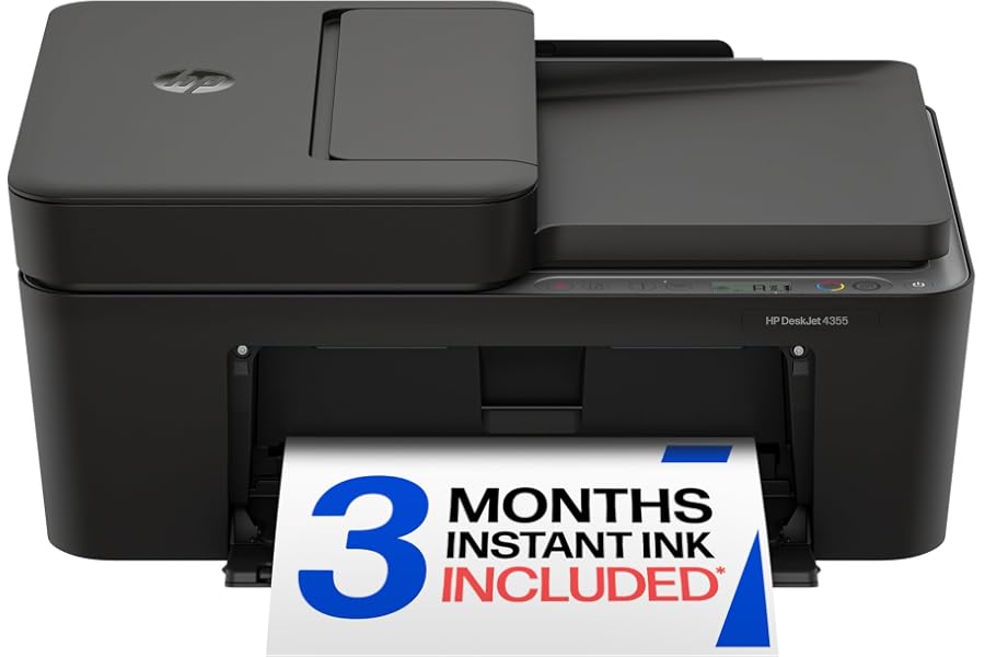 HP DeskJet 4355 Wireless All-in-One Color Inkjet Printer, Scanner, Copier, Best-for-Home, 3 Month Trial of Instant Ink Included, AI-Capable (AJ4Y0A)