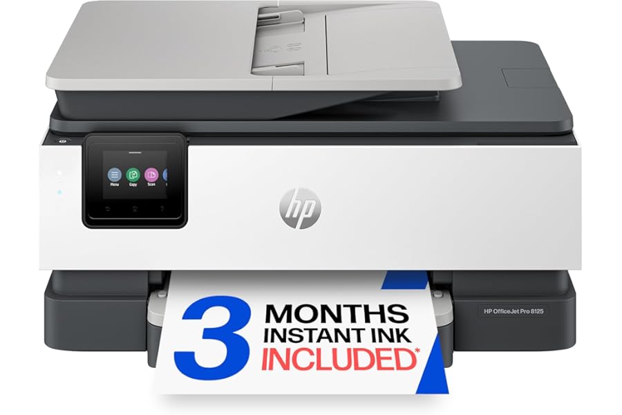 HP OfficeJet Pro 8125 Wireless All-in-One Color Inkjet Printer, Print, Scan, Copy, ADF, Duplex Printing Best-for-Home Office, 3 Month Trial of Instant Ink Included, AI-Capable (C2VJ4A)