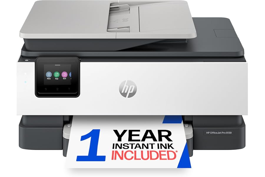 HP OfficeJet Pro 8139 Wireless All-in-One Color Inkjet Printer, Print, Scan, Copy, Fax, ADF, Duplex Printing Best-for-Home-Office, 1 Year Trial of Instant Ink Included, AI-Capable (C2VK3A)