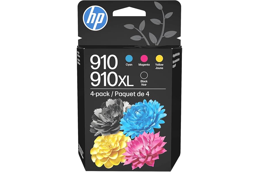 HP Original 910 Cyan, Magenta, Yellow / 910XL Black Ink Cartridges (4-Pack) | Works OfficeJet 8010, 8020 Series OfficeJet Pro 8020, 8030 Series | Eligible for Instant Ink | 3JB41AN
