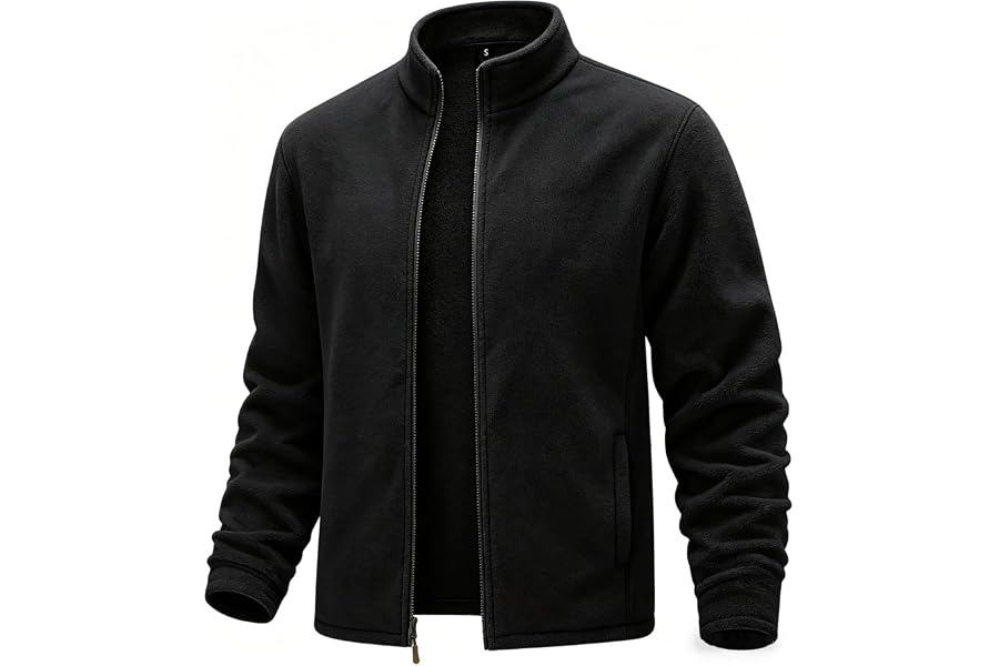 HYYGOCCTV Men's Stand Collar Full Zip Polar Fleece Jacket Lightweight Warm Long Sleeve Coat With Pockets For Fall Winter