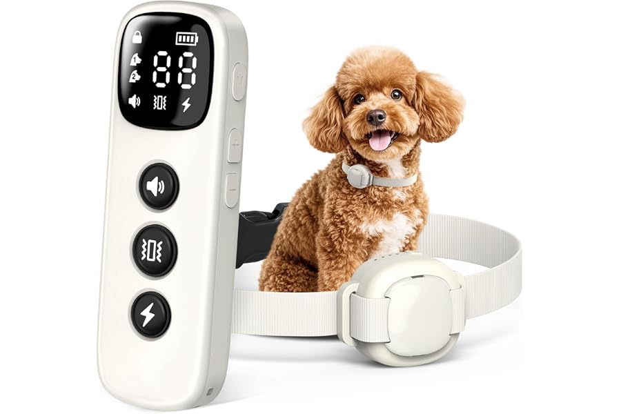 HapTop Shock Collar for Small Dogs 5-30lbs – 4200FT Dog Training Collar with Remote - IPX8 Waterproof Rechargeable Electric Collar with 3 Modes, Security Lock(White)