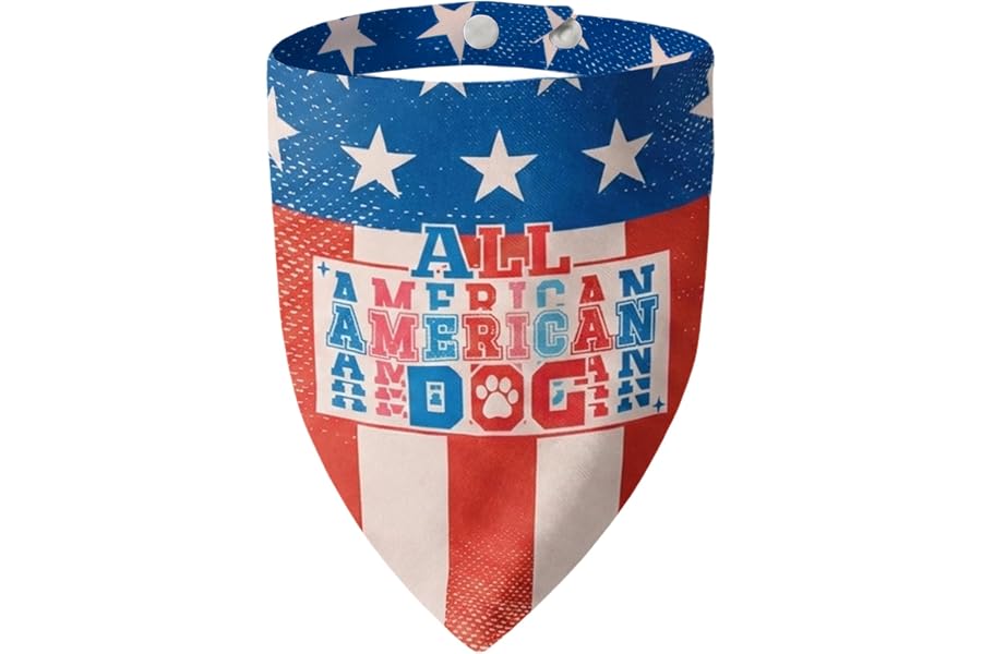 ICEMOOD 4th of July Dog Bandana, 2-in-1 Vintage American Flag with Fun Slogan Reversible American Flag Triangle Scarf, Adjustable Snap Button Patriotic Neckwear for Large Breeds (30-75lbs)