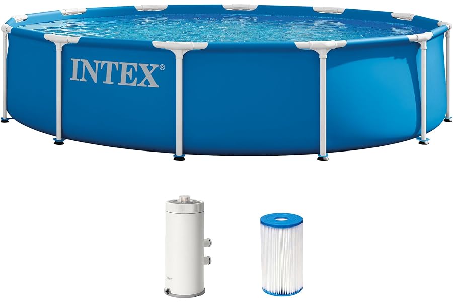 INTEX 28211EP 12Ft X 30In Metal Frame Above Ground Swimming Pool Set, Includes 530 GPH Cartridge Filter Pump, Puncture-Resistant Material, Rust Resistant, 1718 Gallon Capacity