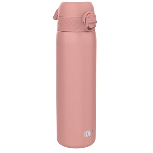 ION8 Lichtgewicht Stalen Kinderwaterfles, 400 ml/13 oz, Zonder Isolatie, Lekvrij, Makkelijk te Openen, Veilige Vergrendeling, Vaatwasserbestendig, Flipdop, Draaggreep, Duurzaam, Asroze