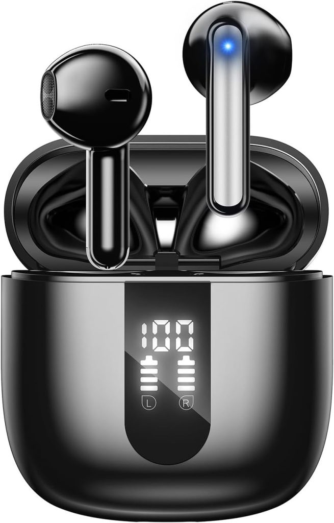 JBES Ecouteurs Bluetooth sans Fil, Écouteurs sans Fil Bluetooth 5.4, 6 Micro ENC Anti Bruit, Basses Puissantes, 60H de Lecture, étanchéité IP5, Oreillette pour iphone Android (Noir)