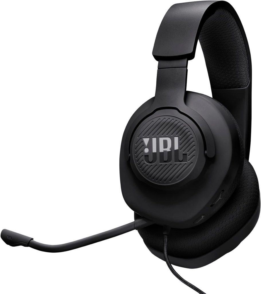 JBL Quantum 100M2 cascos circumaurales para gaming, JBL QuantumSOUND Signature, cable de audio de 3.5 mm, compatibles con múltiples plataformas, micrófono desmontable, función de silencio, negro
