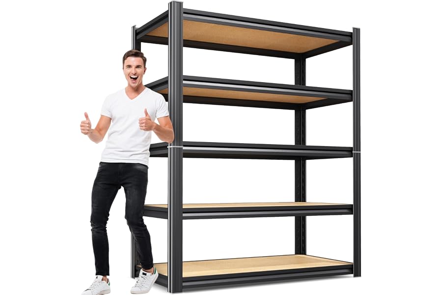 JOJUOU 71"H x 35"W Heavy Duty Garage Shelving, 5-Tier Adjustable Metal Storage Shelves, Utility Steel Storage Rack for Garage