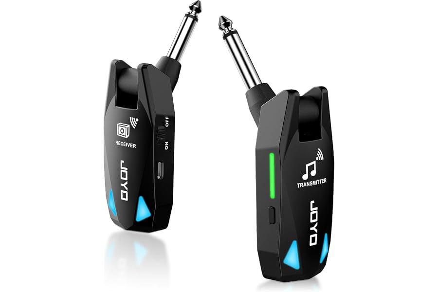 JOYO Wireless Guitar System UHF Transmitter Receiver 6 Channel <2ms Low Latency 150ft Long Range Rechargeable for Guitar Bass 6.35mm Mono Audio Cordless (JW-08)