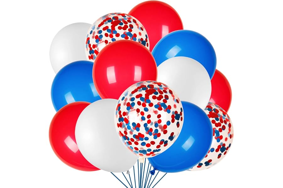 JOYYPOP 80 PCS Red White and Blue Balloons 12 Inch Patriotic Balloons with Confetti Balloons for 4th of July Decorations Independence Day 250 Anniversary Birthday Party Supplies