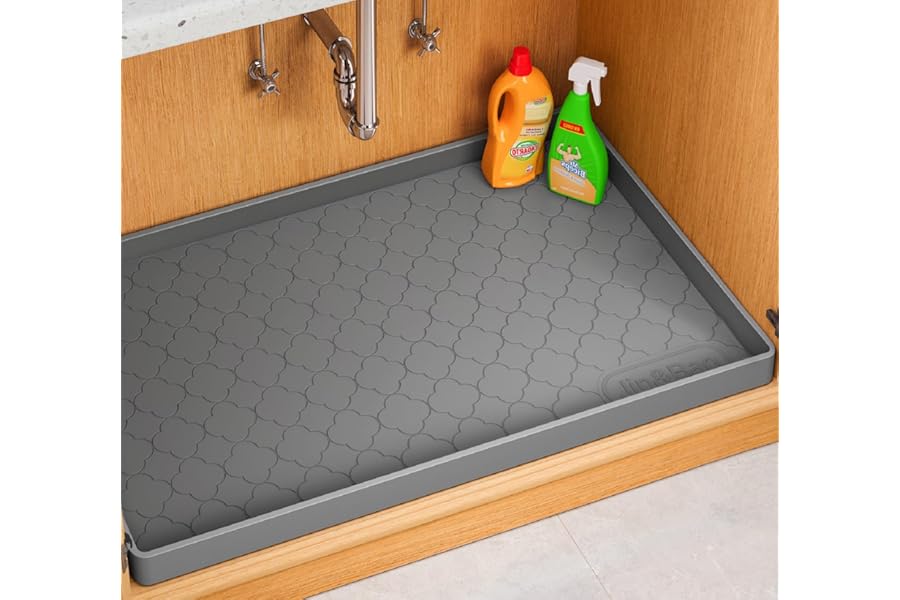 Jin&Bao Waterproof Under Sink Mat 34" x 22", Thick Silicone Mat Cabinet Protector for Kitchen and Bathroom, Shelf Liner, Home