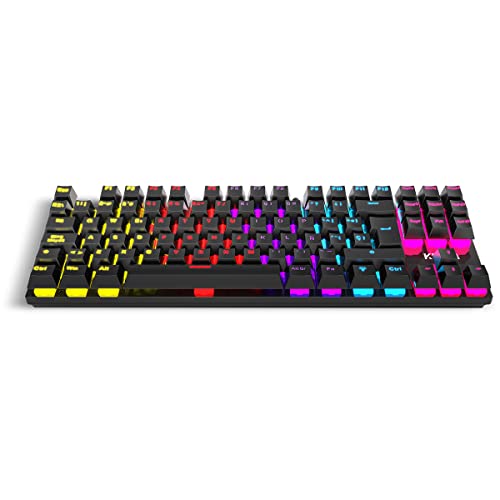 KROM KASIC TKL – Teclado mecánico Gaming RGB tenkeyless con Layout español, switches Rojos, retroiluminación Rainbow, 25 Teclas Anti-ghosting y 12 Multimedia, Modo Juego, USB – Negro