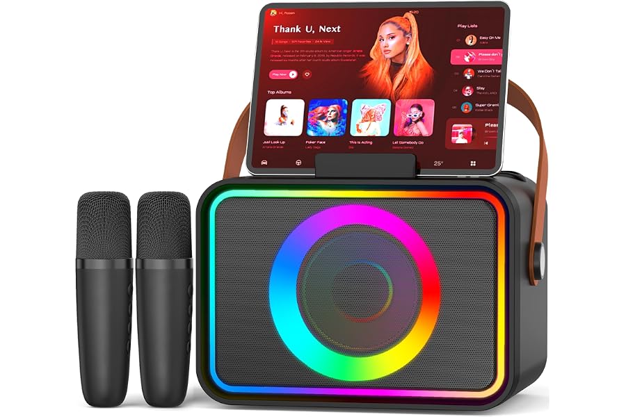 Karaoke Machine for Kids Adults,Portable Bluetooth Speaker with 2 Wireless Microphone with LED Lights, Karaoke Microphone with PA System Supports USB/TF/AUX,Gift for Party (Black)