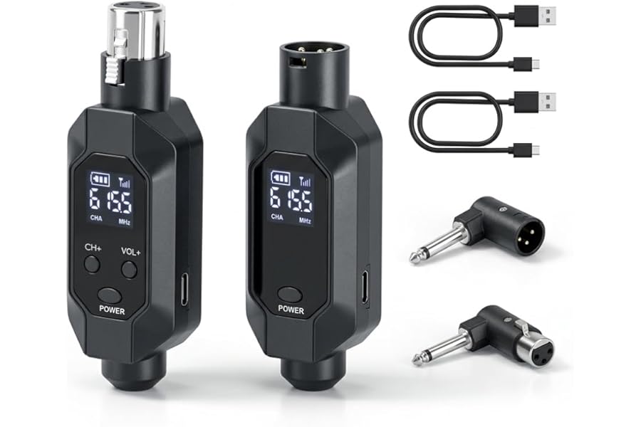 Kelgyua Wireless XLR Transmitter and Receiver, 500ft XLR Wireless Transmitter Receiver with 2x30 Channels, Dynamic Mic Wireless Adapter for PA Mixer, Church, Stage