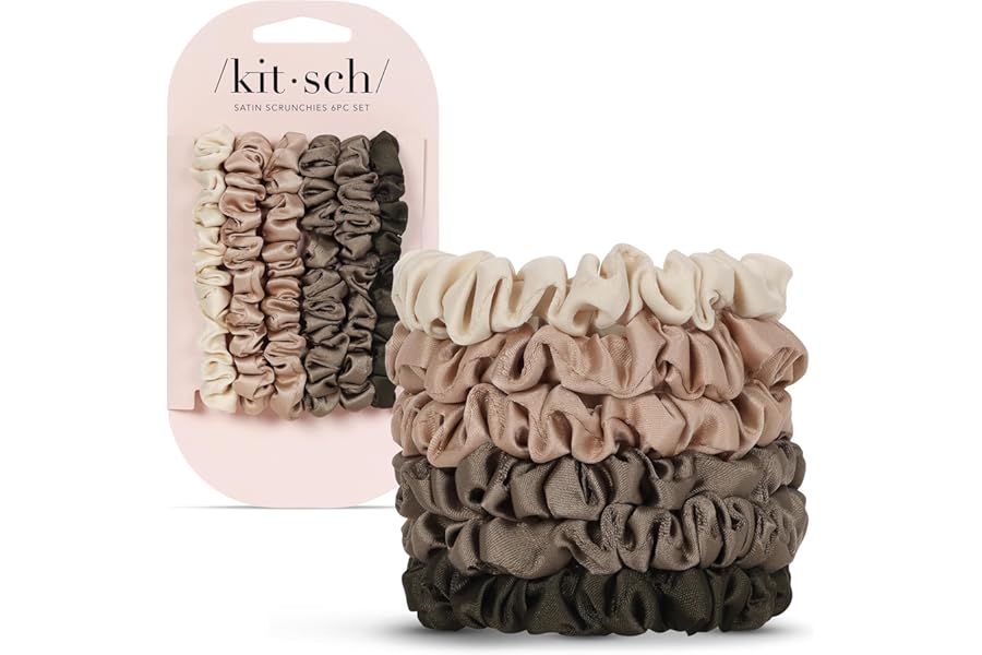 Kitsch Ultra-Petite Satin Scrunchies for Women - No Crease, Frizz-Free Sleep | Softer Than Silk Scrunchies Gentle On Hair Scrunchies for All Hair Types | Stylish Hair Accessories - Eucalyptus, 6pcs