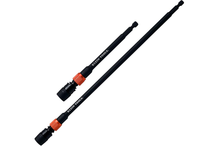 Klein Tools 80208 6 and 12-Inch Dual-Lock Extension Set, 1/4-Inch Hex Shank Impact Bit Holder, Quick-Release Locking Mechanism with Secondary Twist Lock, Compatible with Impact Drivers and Drills