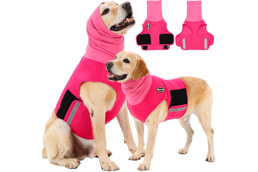 Kodervo Dog Anxiety Vest with Hood, Skin-Friendly Thunder Jacket for Dogs, All-in-One Shorter Back Length Calming Shirt for Thunder, Fireworks, Separation - Keep Pet Calm Without Medicine, Pink, M