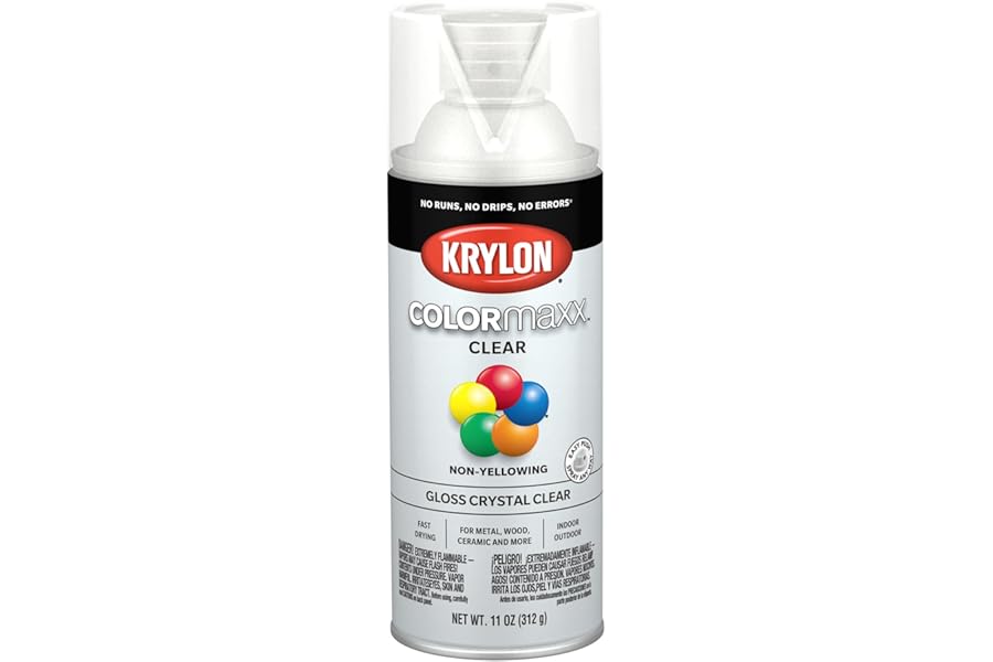 Krylon K05515007 COLORmaxx Acrylic Clear Finish for Indoor/Outdoor Use, Gloss Crystal Clear , 11 Ounce (Pack of 1)