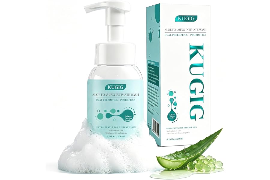 Kugig Wash, Men's and Women's pH Balanced Intimate Cleanser, Feminine Cleanser, Dual Probiotics+Aloe Formula, Suitable for Sensitive Skin, Odor Control and Moisturizing, 6.76 oz (One Pack)