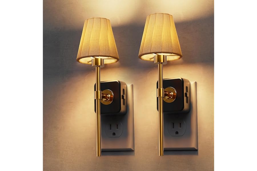 L LOHAS LED Night Lights Plug into Wall, Pleated Fabric Cover Night Light | 2 Pack Dusk to Dawn Sensor Vintage Nightlight, 0-100LM Dimmable, for Bedroom Living Room Hallway