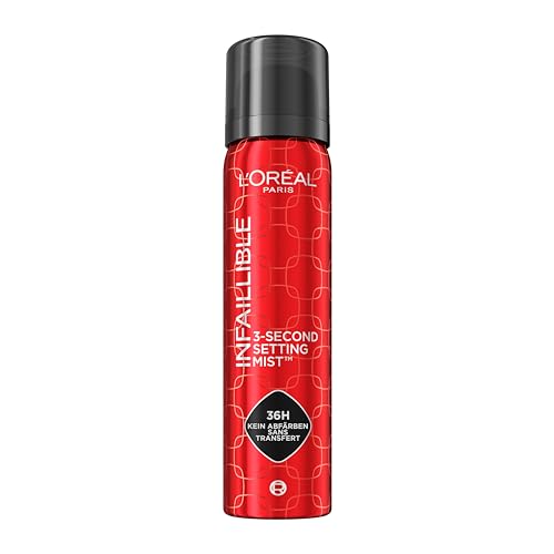 L'Oréal Paris - Spray Fixateur de Maquillage - Waterproof - Sans Transfert - Formule Légère - Non Collant - Résistant à l'Eau et à la Transpiration - Tenue Jusqu'à 36h - Infaillible - 75 ml | Sans transfert en 3 secondes, Formule légère non collante, Résistant sueur et eau, Tenue longue durée