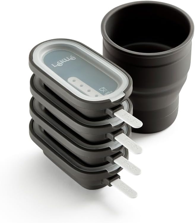 Lékué Molde Helado Creamy + Recipiente de silicona, Marrón, Set de 4