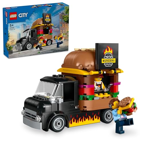 LEGO City Burger Van, Food Truck Toy for 5 Plus Year Old Boys & Girls, Vehicle Building Toys, Kitchen Playset with Vendor Minifigure and Accessories, Imaginative Play Gifts for kids 60404