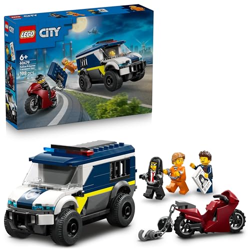 LEGO City Politie Gevangenentransport Speelgoed voor Kinderen - Truck Set met Motor, 3 Minifiguren en Verwijderbare Celdeur - Verjaardagscadeau voor Jongens vanaf 6 Jaar - 60479