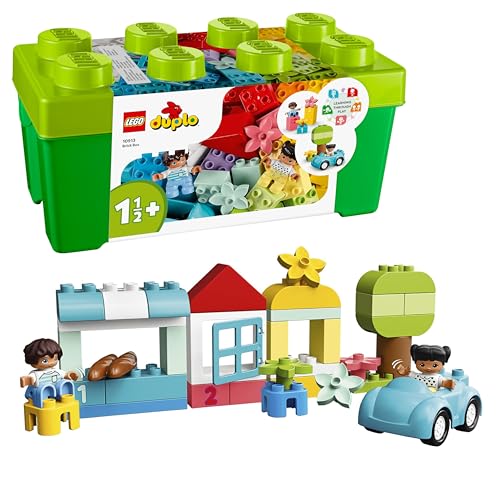 LEGO DUPLO Brick Box - Educational Stacking Toys for 1+ Year Old Boys & Girls - incl. Colourful Number Bricks, a Car & 2 Figures, plus Toy Storage - 10913