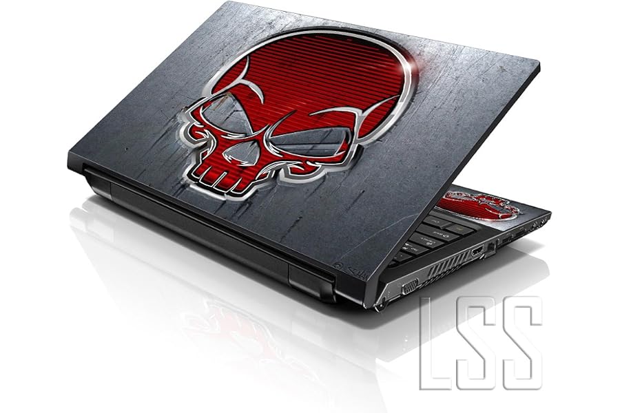 LSS 15 15.6 Inches Laptop Notebook Skin Sticker with 2 Wrist Pads - Reusable Cover Protector Vinyl Sticker Cover Decal Fits 13" - 16" HP Asus Acer Samsung - Red Skull Pattern